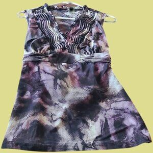 Cacama Vintage Women's Soft Multicolor Brown Hues Tie In Back Blouse Size L